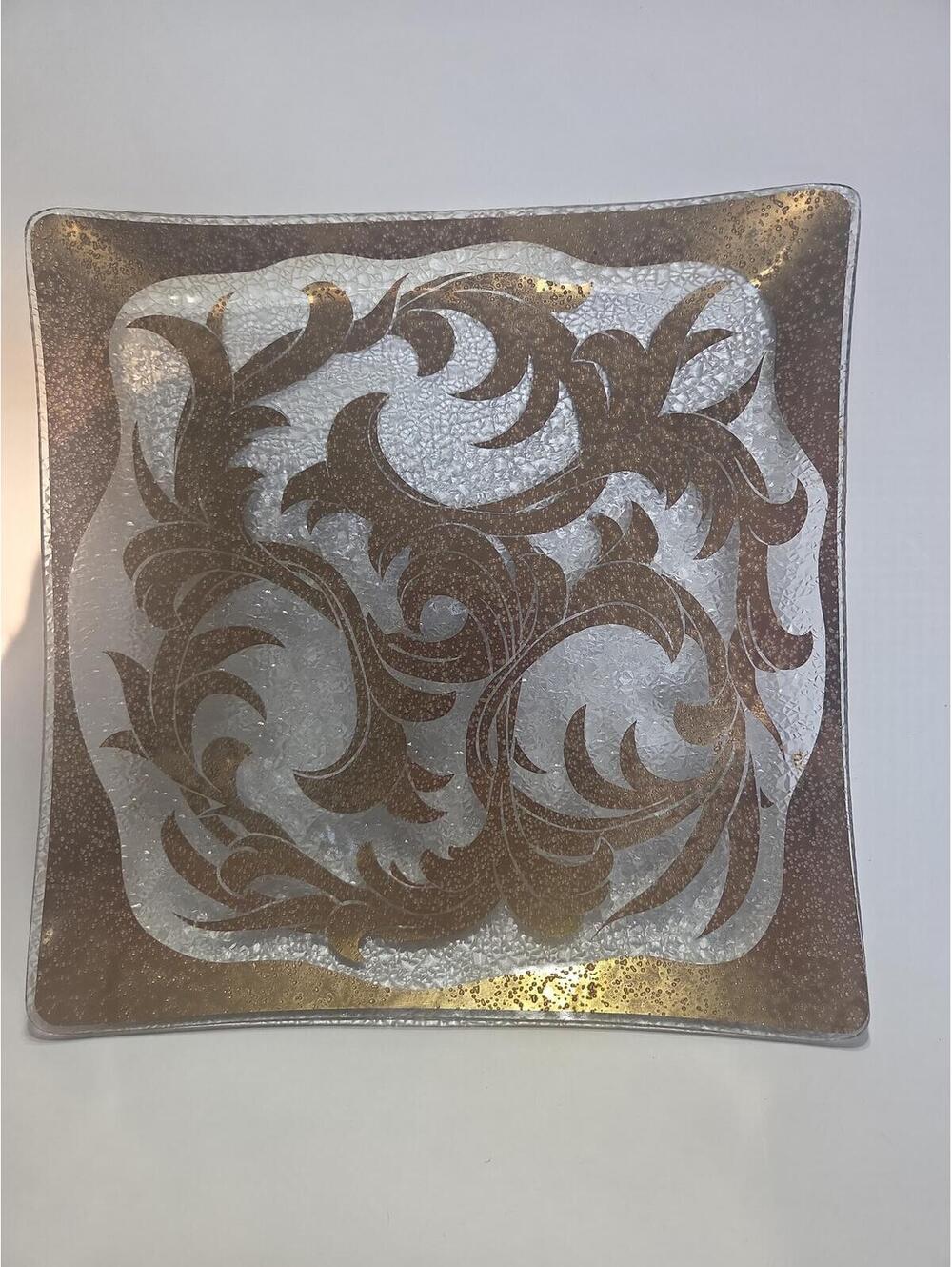 Dorothy Thorpe Vintage Gold Leaf Textured Glass Tray